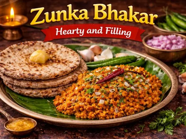 Zunka bhakar with crispy bhakar